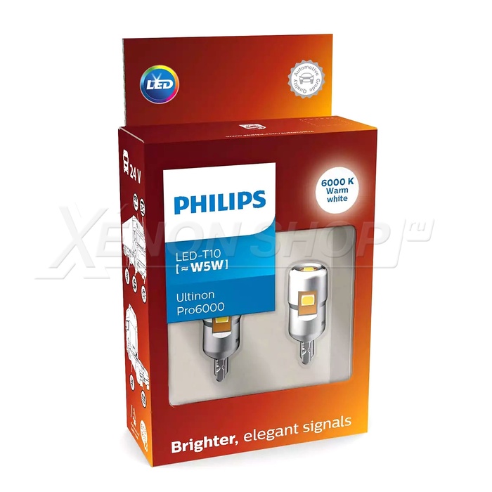 Светодиодные лампы W5W Philips Ultinon Pro6000 24V - 24961CU60X2 купить в  Москве в XenonShop