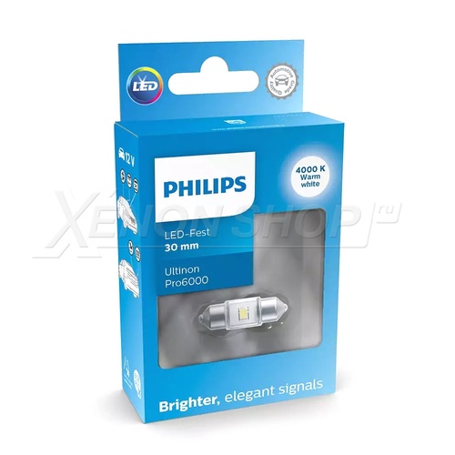 C5W Philips Ultinon Pro6000 30mm - 11854CU60X1 - Тёплый белый