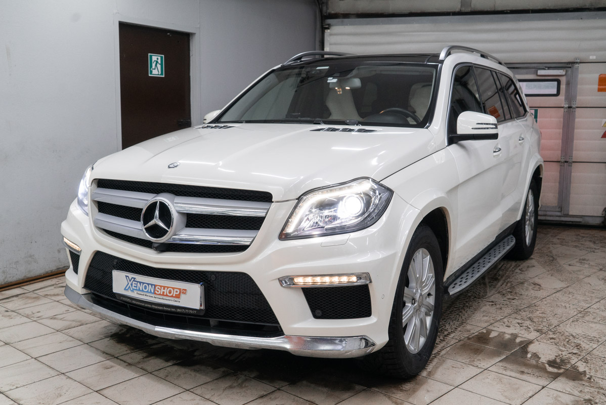 Замена отражателей заводских линз Мерседес Бенц ГЛ (Mercedes Benz GL ...