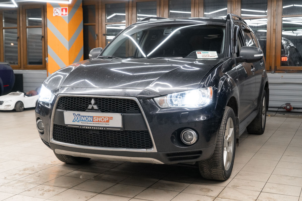 Замена линз Митсубиси Аутлендер (Mitsubishi Outlander) + абразивная  полировка стекол фар - Установка КсенонШоп в Москве