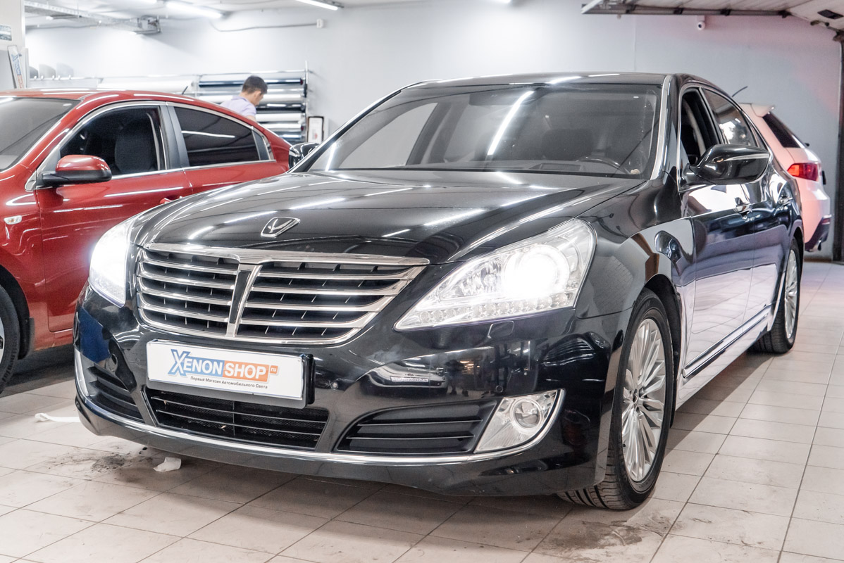 Замена заводского ксенона Хендай Экус (Hyundai Equus) в ближнем свете -  Установка КсенонШоп в Москве